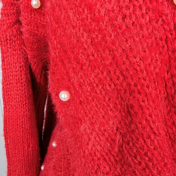 No Boundaries Sweater Women's Size XXL Crisscross Fuzzy Red with Beads Christmas - Picture 9 of 10